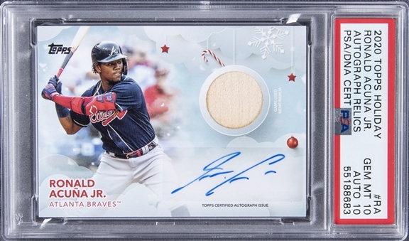 2020 Topps Holiday Auto Relics #RA Ronald Acuna Jr. Signed Relic Card (#02/10) - PSA GEM MT 10/PSA 10